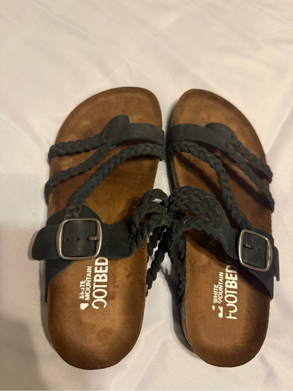 White Mountain Black Braided Buckle Footbed Sandals size 7